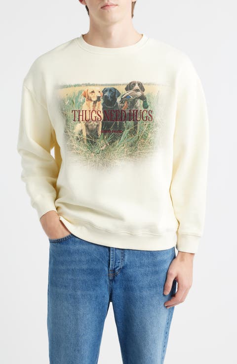 Embroidered Thugs Need Hugs Fleece Graphic Sweatshirt