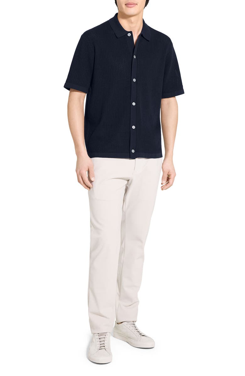 Theory Tactile Cotton Open Stitch Button-Up Shirt, Alternate, color, Baltic