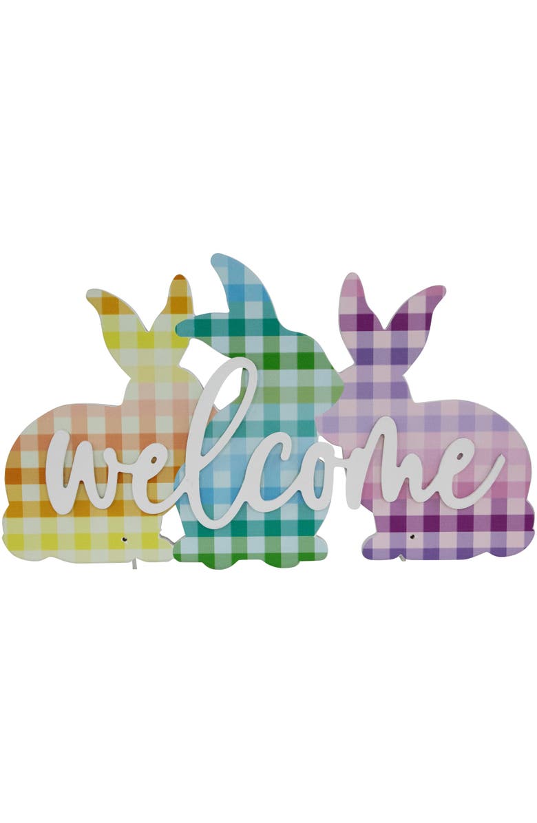 Northlight Gingham Bunnies Welcome Easter Wall Sign - 13.75", Main, color, Multi