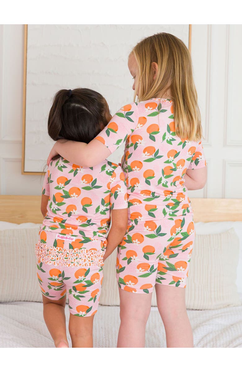 RuffleButts SoftSnooze Ruffle Short Sleeve Pajama Set, Alternate, color, Orange You The Sweetest