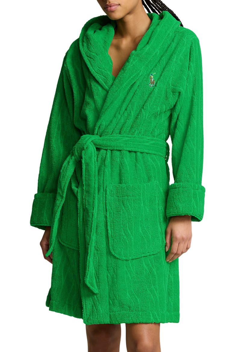 Hooded Jacquard Robe, Main, color, BRIGHT CLOVER
