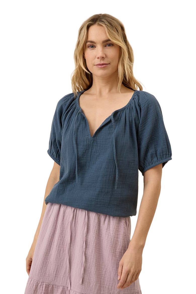 Organic Cotton Coastal Double Gauze Boho Popover, Alternate, color, French Navy