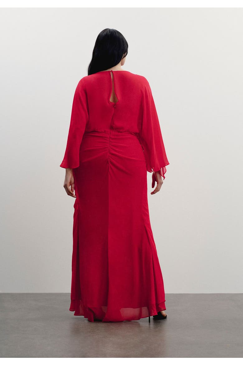 Sheer Draped Gown, Alternate, color, FLAME SCARLET