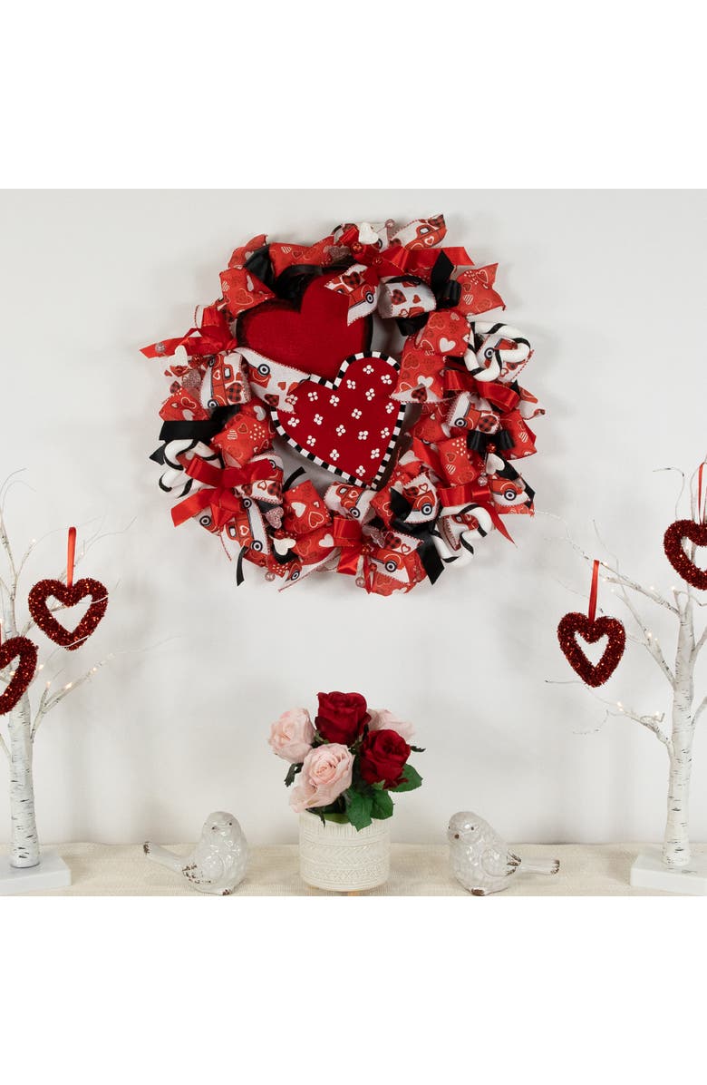 Northlight Ribbon and Twig Valentine
s Day Wreath - 17", Alternate, color, Red