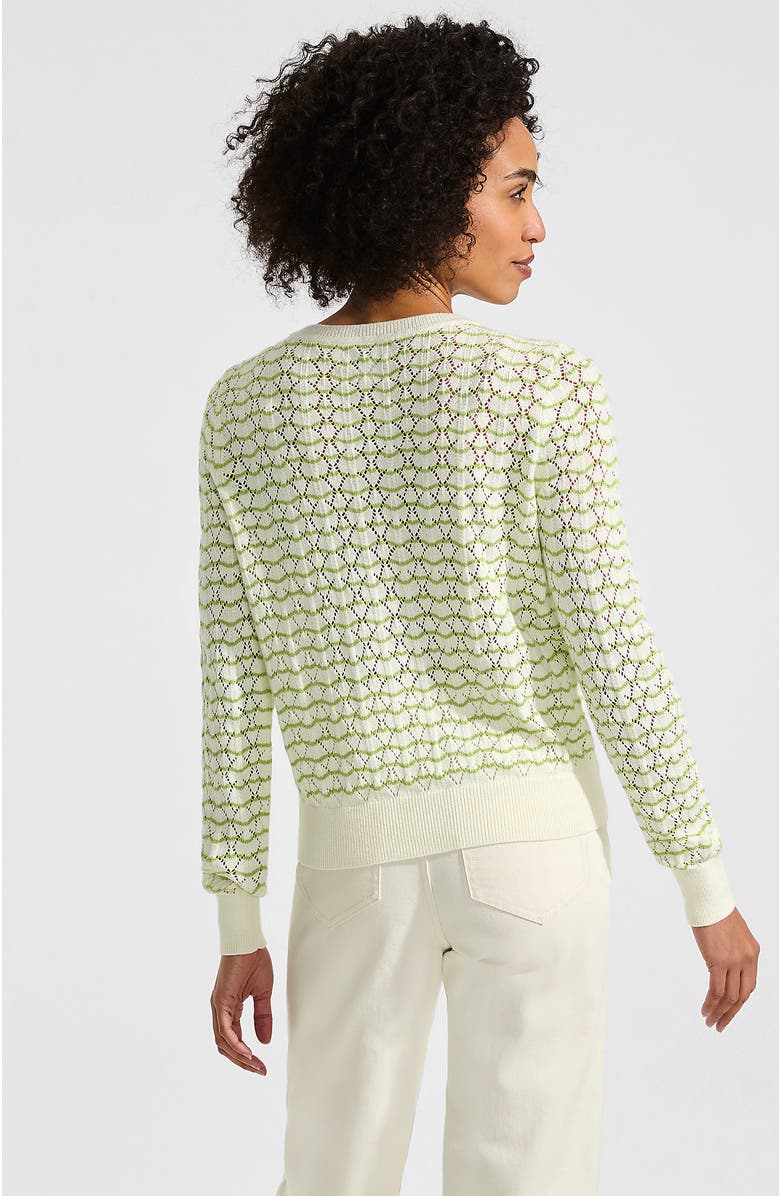 Lands' End Cotton Viscose Button Shoulder Modern Crew Sweater, Alternate, color, Pistachio/Ivory Stitch Stripe