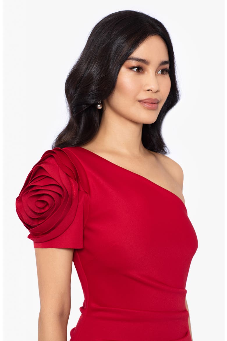 Rosette Detail One-Shoulder Gown, Alternate, color, RED