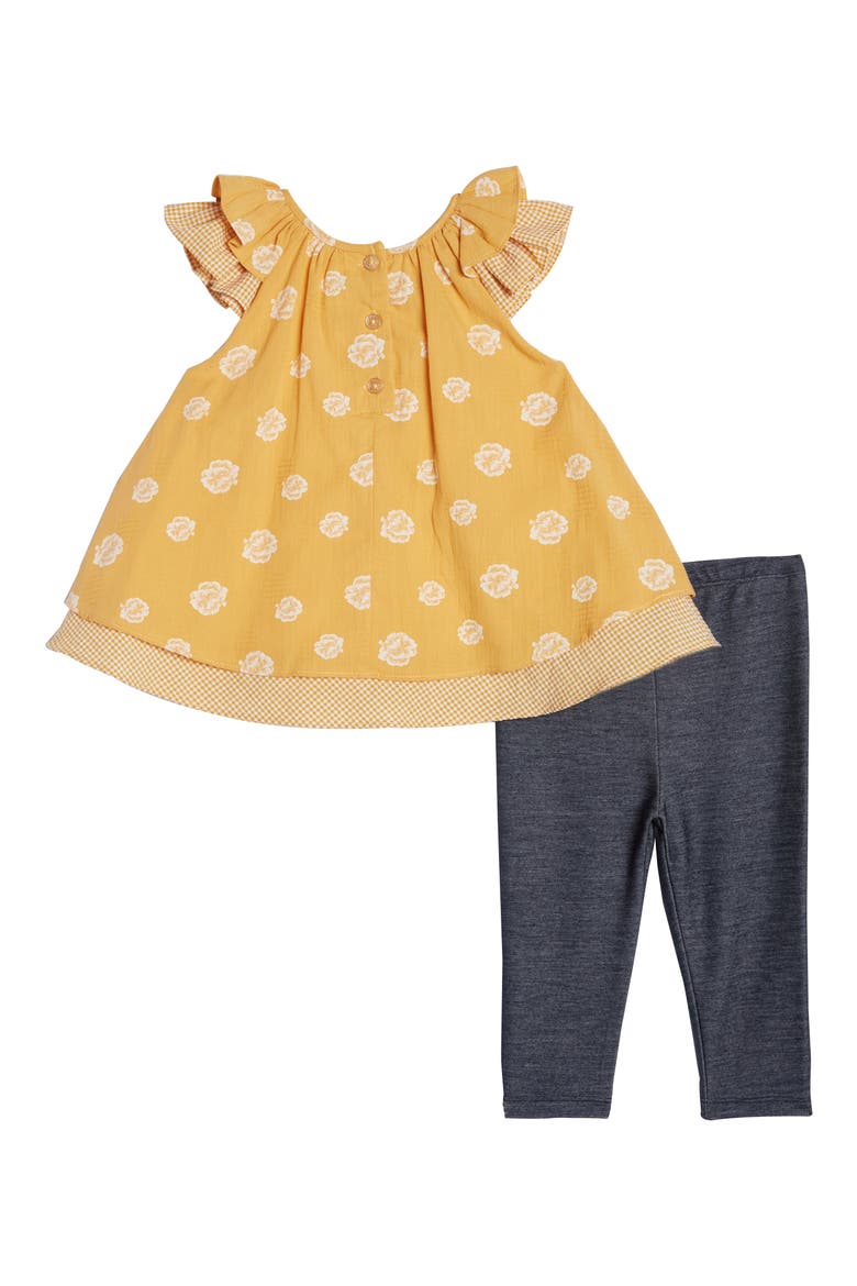 Floral & Gingham Swing Top & Leggings Set, Alternate, color, MUSTARD