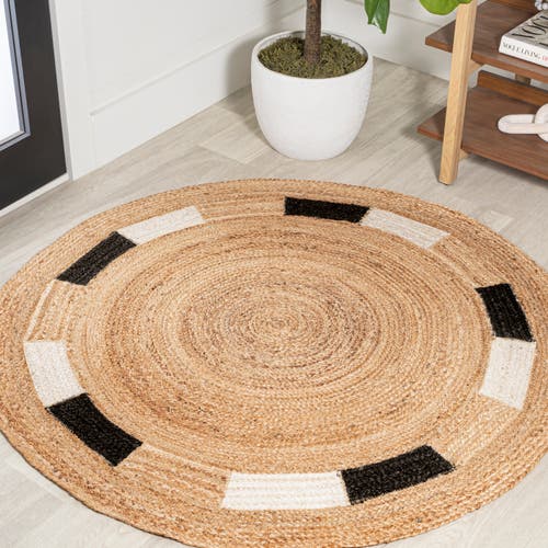 Jonathan Y Porto Geometric Jute Circle Round Area Rug In Natural/cream/black