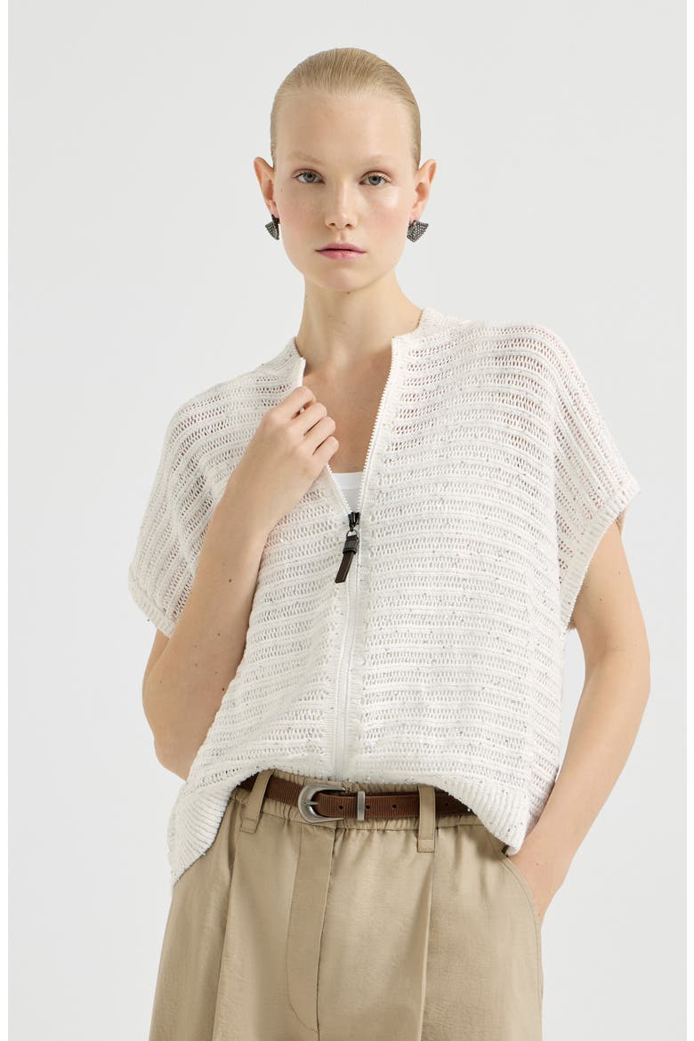 Cardigan with openwork stripes, Main, color, White