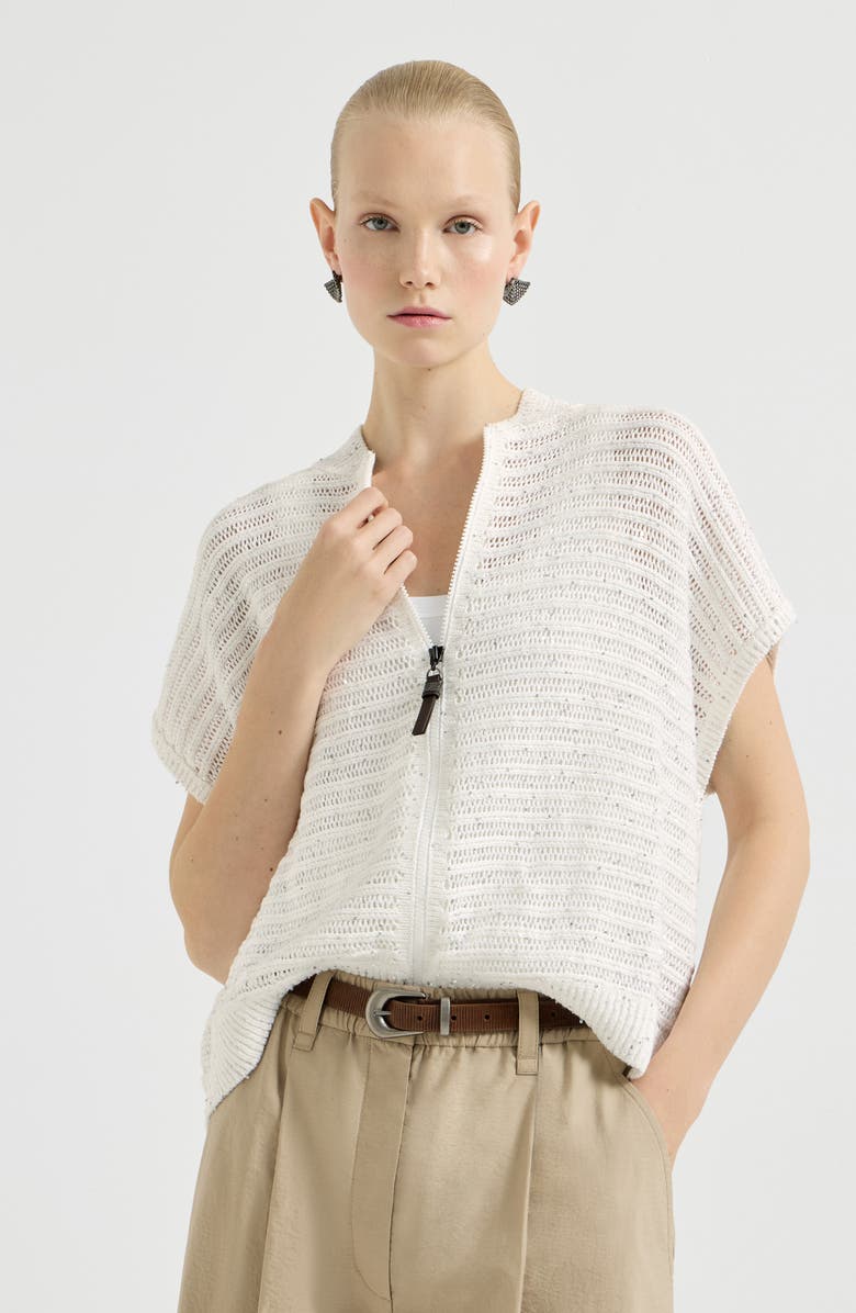 Brunello Cucinelli Cardigan with openwork stripes, Main, color, White