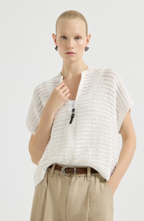 Cardigan with openwork stripes