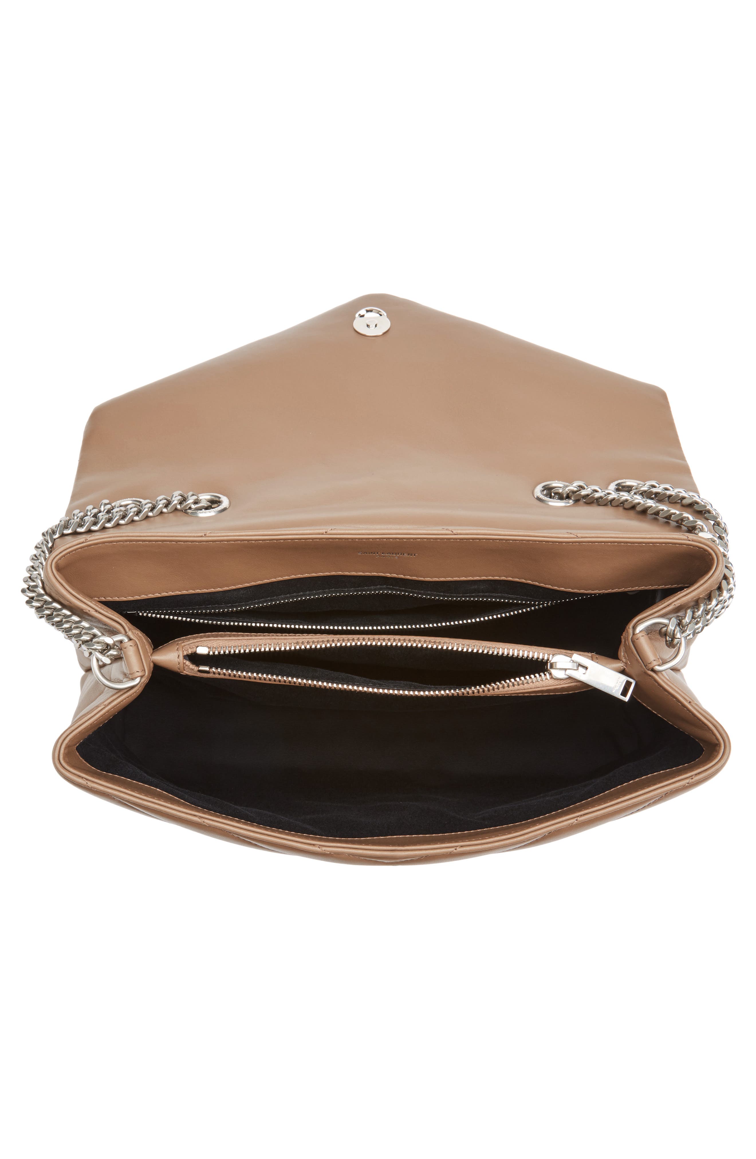 Saint Laurent Medium LouLou Calfskin Leather Shoulder Bag, Alternate, color, Desert Storm/ Dark Storm