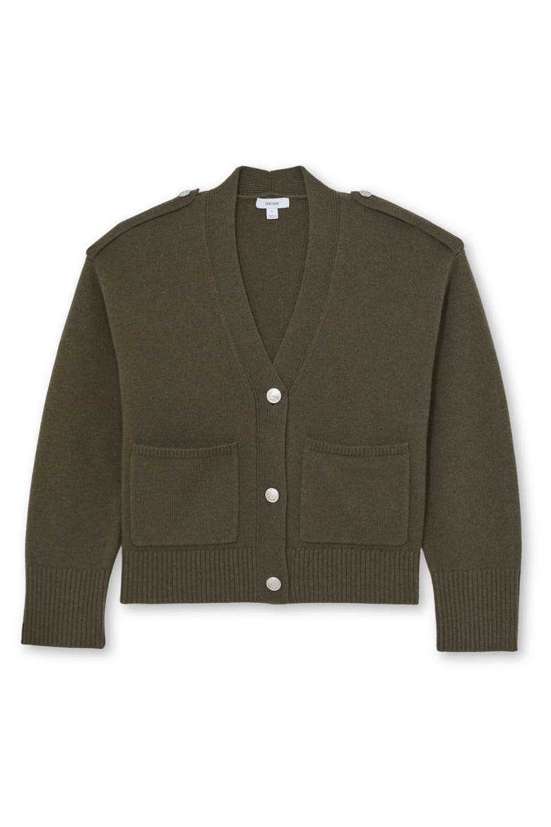 Maya Wool & Cashmere Cardigan, Alternate, color, KHAKI GREEN