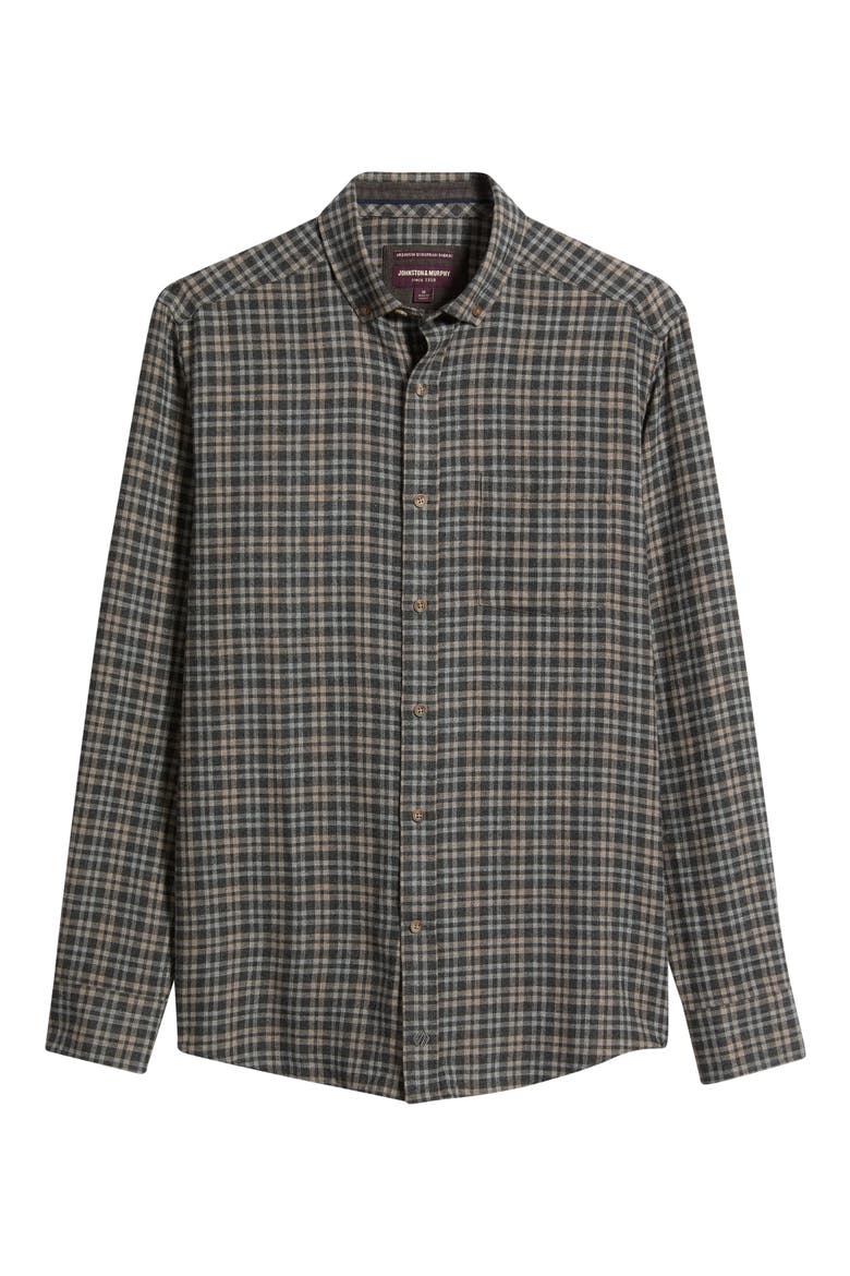 Neal Heathered Check Flannel Button-Down Shirt, Main, color, CHARCOAL / TAN SPLIT PLAID