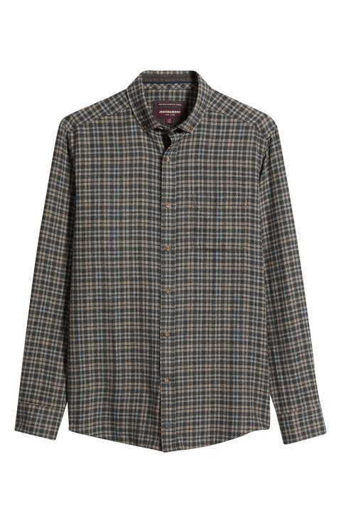 Neal Heathered Check Flannel Button-Down Shirt