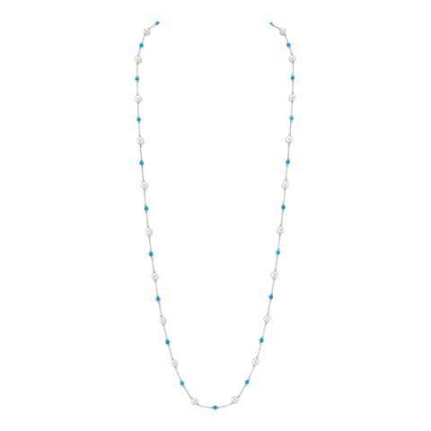 White Freshwater Pearl Tincup Turquoise Necklace