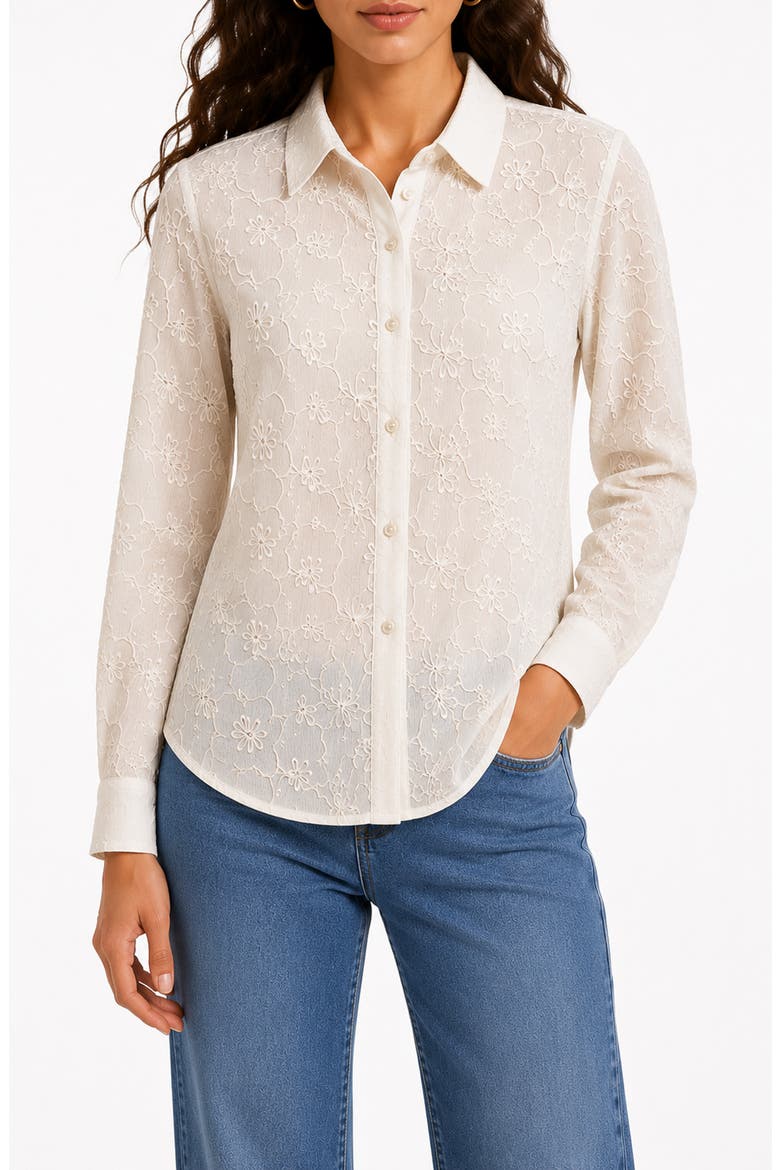 Sheer Flower Button-Up Shirt, Main, color, ECRU