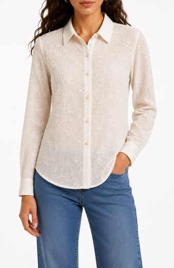 Sheer Flower Button-Up Shirt