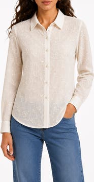 Nanette Lepore Sheer Flower Button-Up Shirt