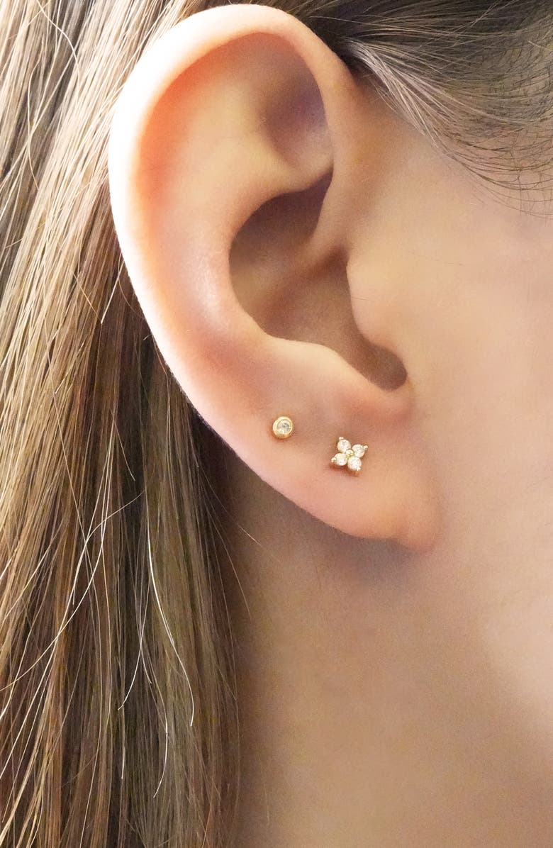 Argento Vivo Sterling Silver Single Cubic Zirconia Bezel Flat Back Stud Earring, Alternate, color,