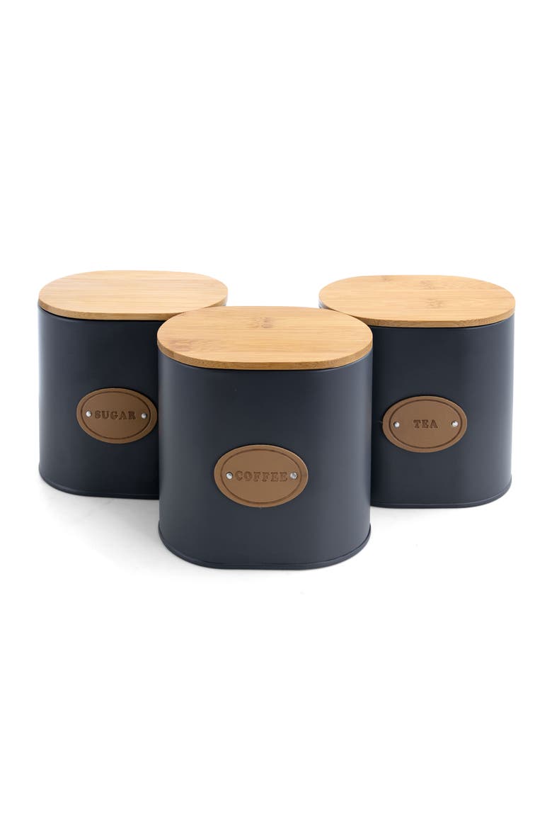 Kitchen Food Storage and Organization 5 Piece Canister Set with Wood Lids, Alternate, color, Gray