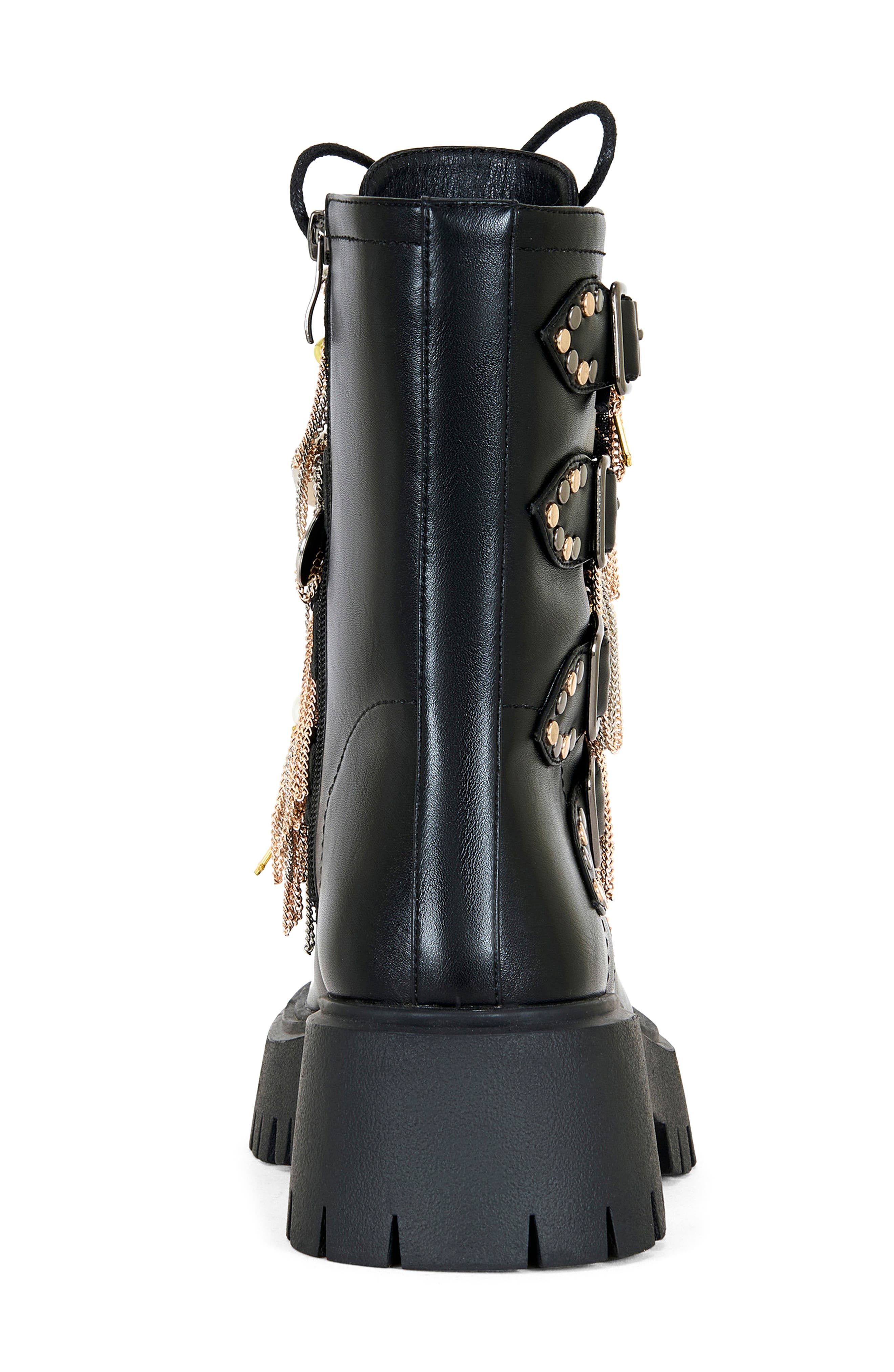 AZALEA WANG Megumi Chained-Up Combat Boot, Alternate, color, Black
