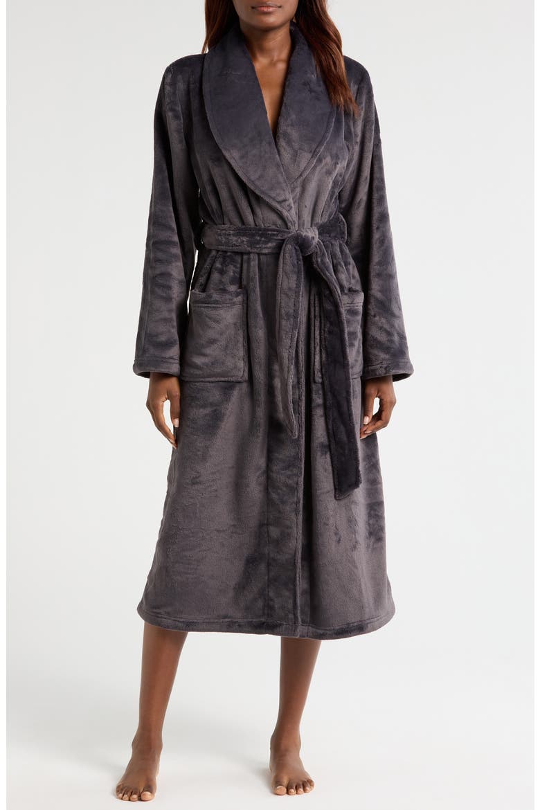 Shawl Collar Plush Longline Robe, Main, color, GREY STONEHENGE