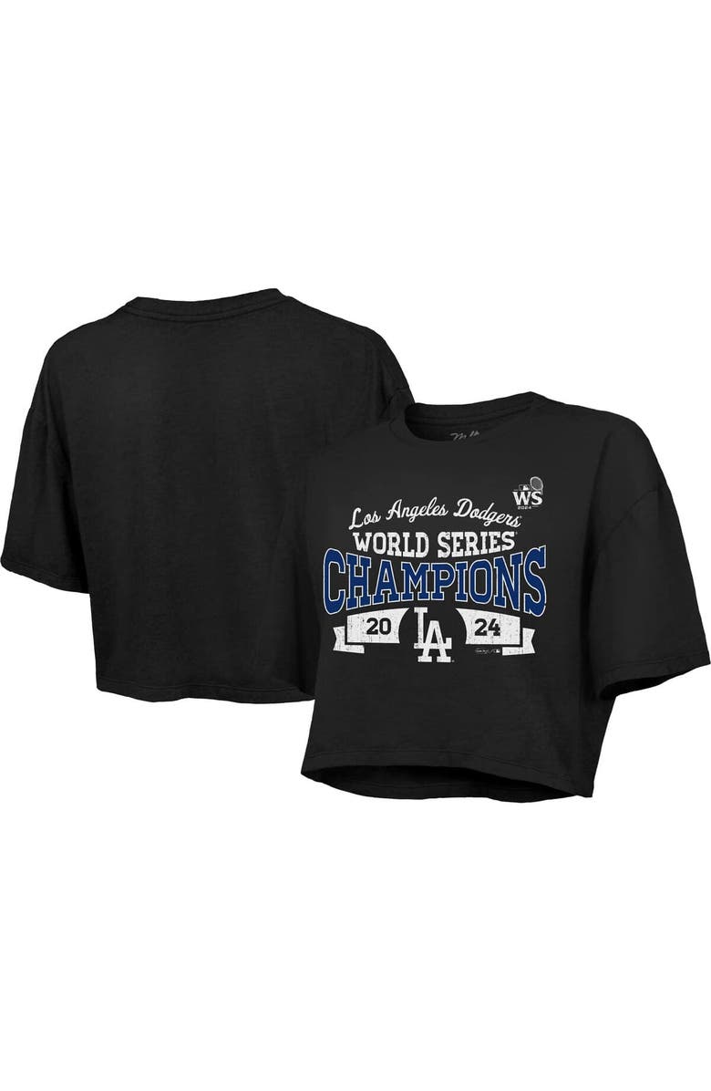 Majestic Threads Women's Majestic Threads Black Los Angeles Dodgers 2024 World Series Champions Boxy Cropped T-Shirt, Alternate, color, 