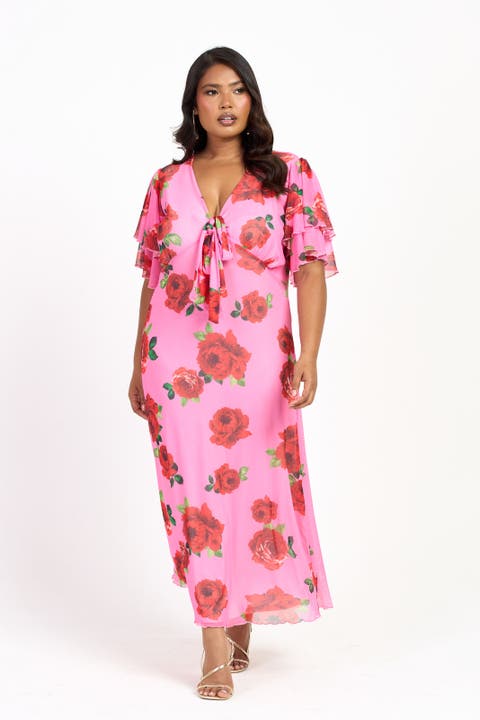 Flutter Sleeve Tie Front Midi Dress