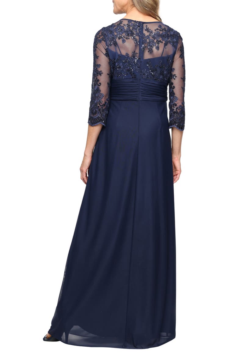 Sequin Chiffon Gown, Alternate, color, NAVY