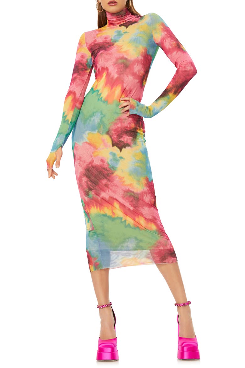 Shailene Long Sleeve Mesh Dress, Main, color, SPRING MULTI TIE DYE