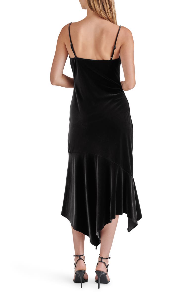 Steve Madden Lucille Rosette Detail Asymmetric Velvet Dress, Alternate, color, Black