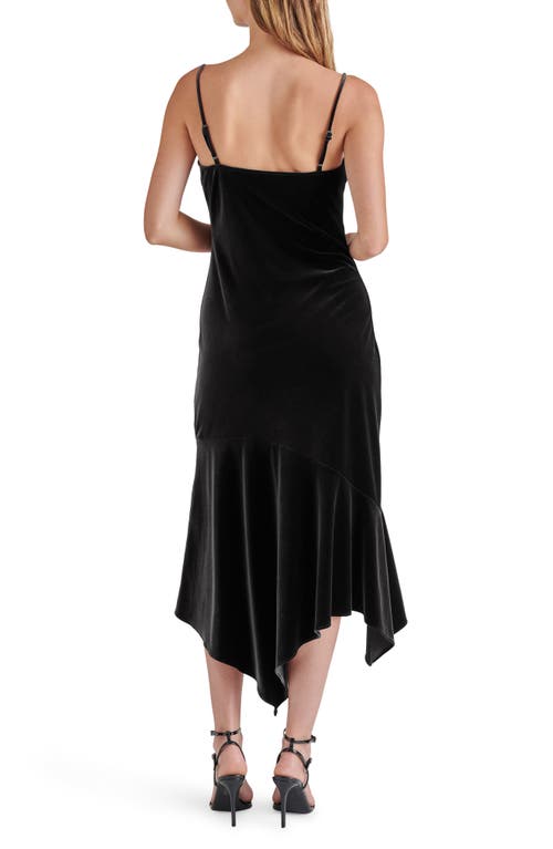 Steve Madden Lucille Rosette Detail Asymmetric Velvet Dress In Black
