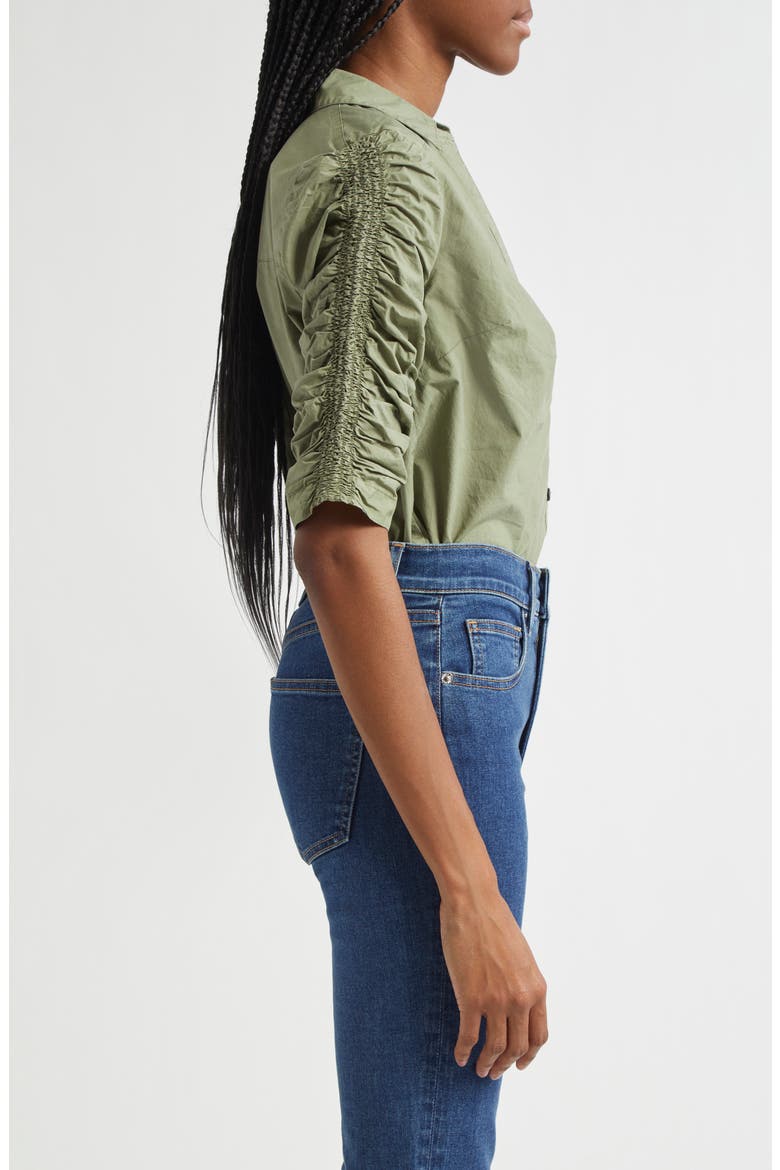 Porta Ruched Cotton Button-Up Shirt, Alternate, color, STONE ARMY