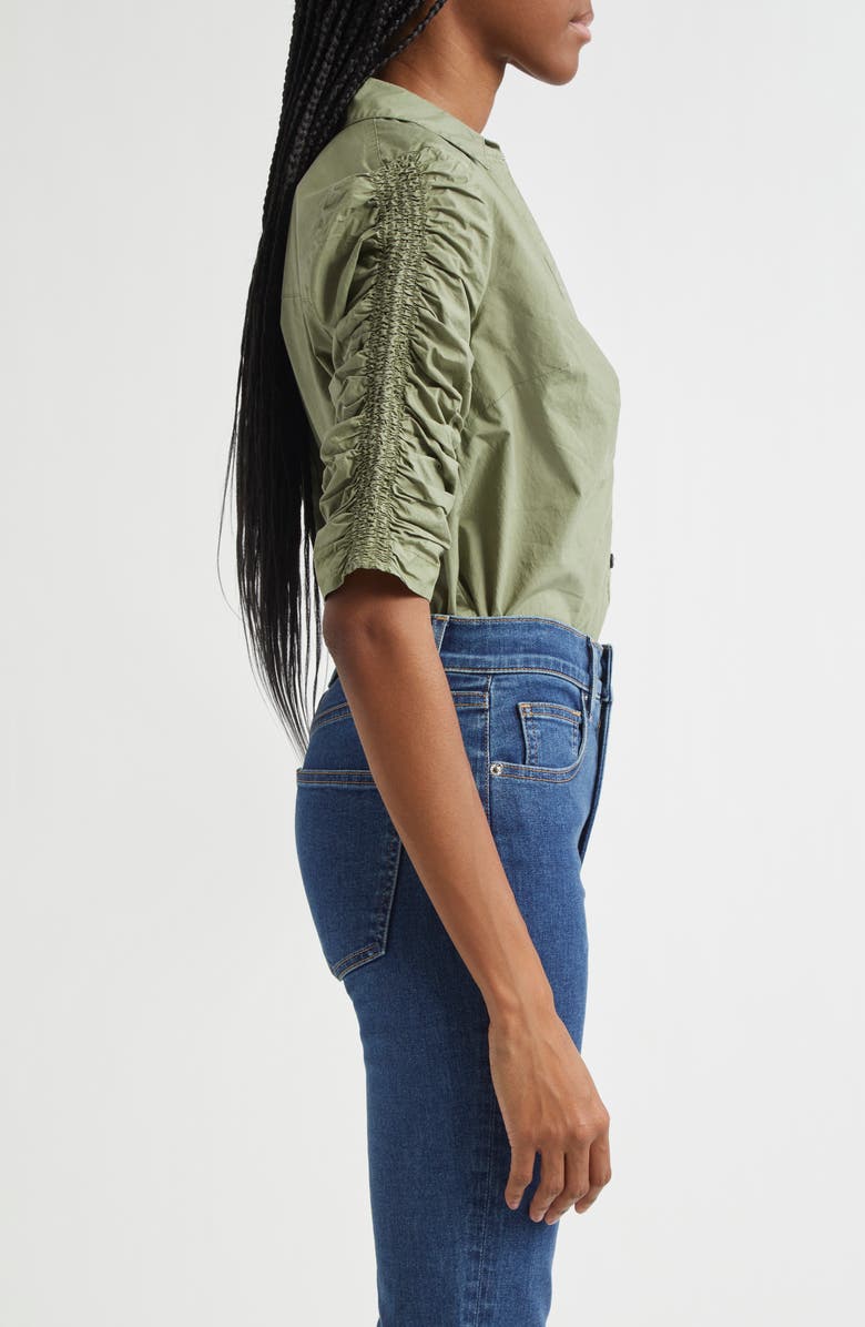 Veronica Beard Porta Ruched Cotton Button-Up Shirt, Alternate, color, 