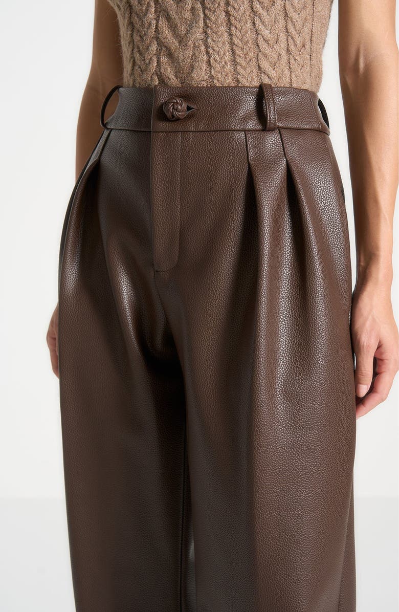 Manière De Voir Olivia Pebbled Leather Pleated Stacked Trousers, Alternate, color, Brown