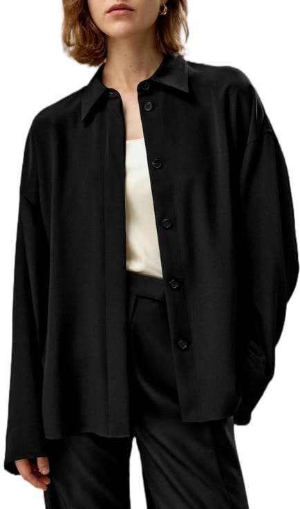 Relaxed Fit Drape Oversized Silk Shirt