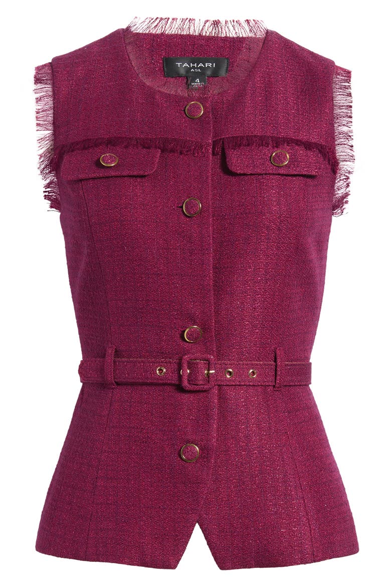 Metallic Belted Bouclé Vest, Main, color, CRANBERRY