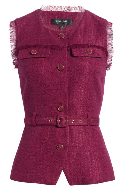 Metallic Belted Bouclé Vest