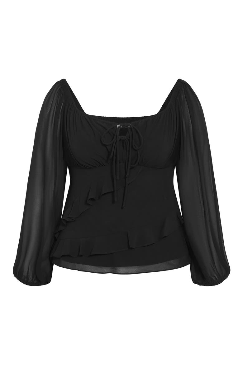 Shayla Ruffle Long Sleeve Top, Alternate, color, BLACK
