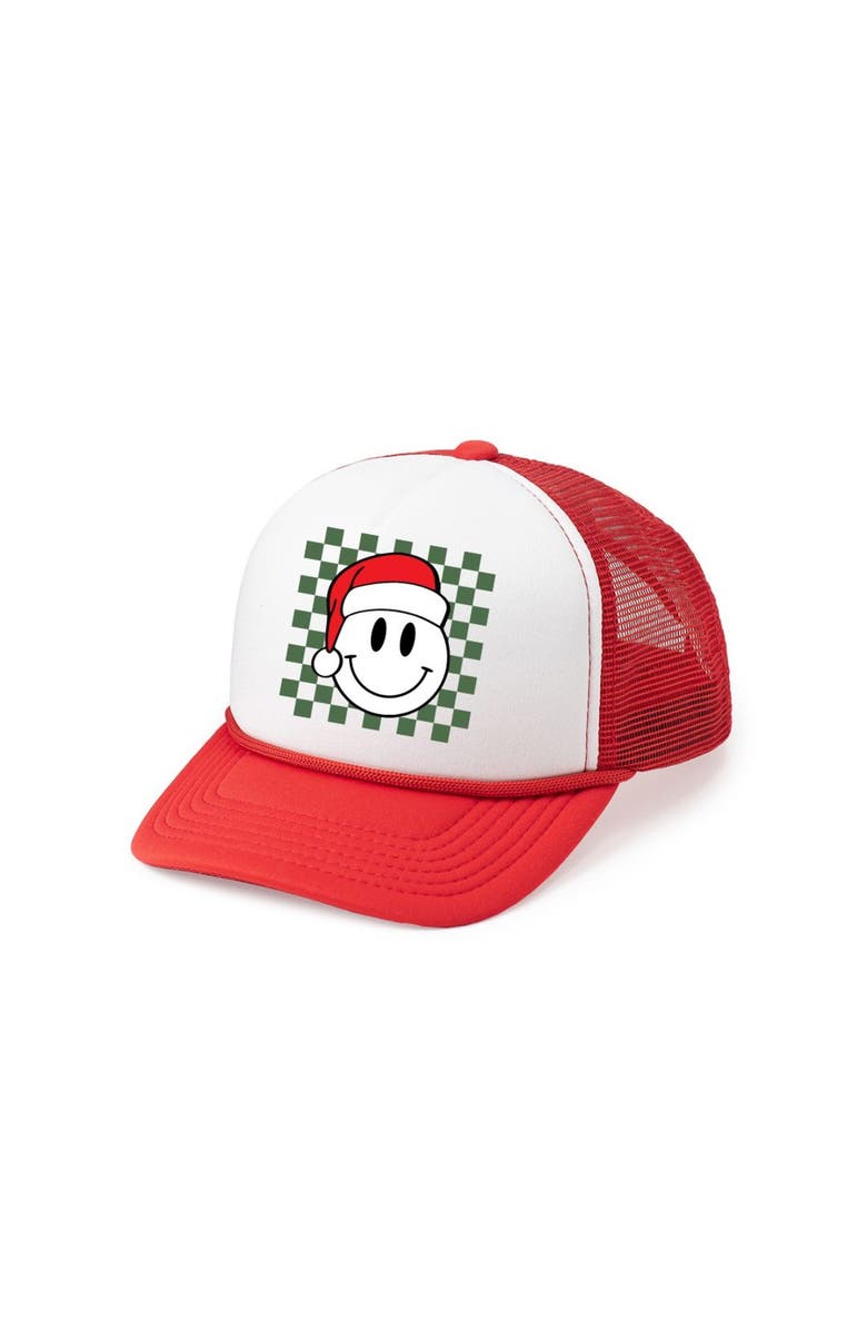 Sweet Wink Santa Smiley Christmas Trucker Hat, Main, color, Red/White