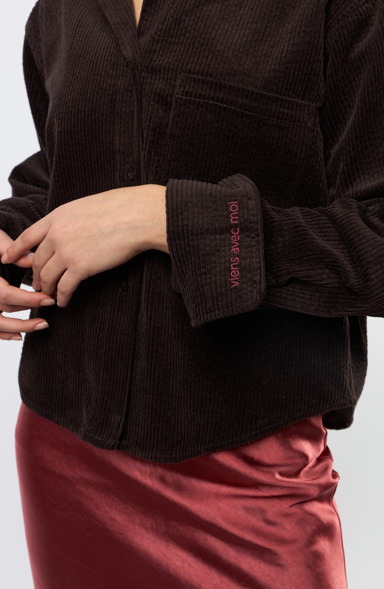 Viens Avec Moi The Odyssey Crop Corduroy Shirt, Alternate, color, Brown