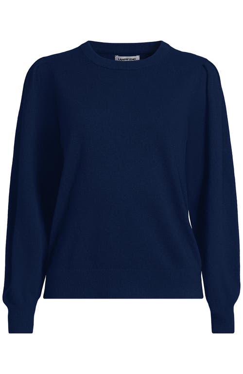 Lands' End Cashmere Puff Sleeve Crew Neck Sweater In Blue