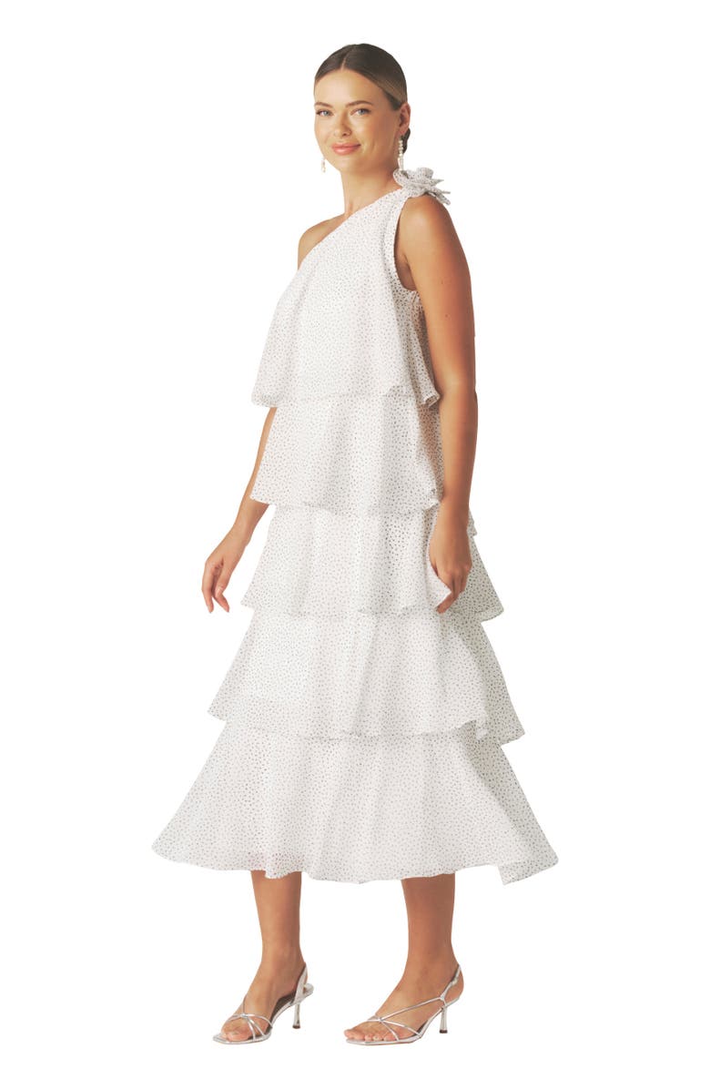 Six Stories Amora Corsage Detail Tiered Midaxi Dress, Alternate, color, White