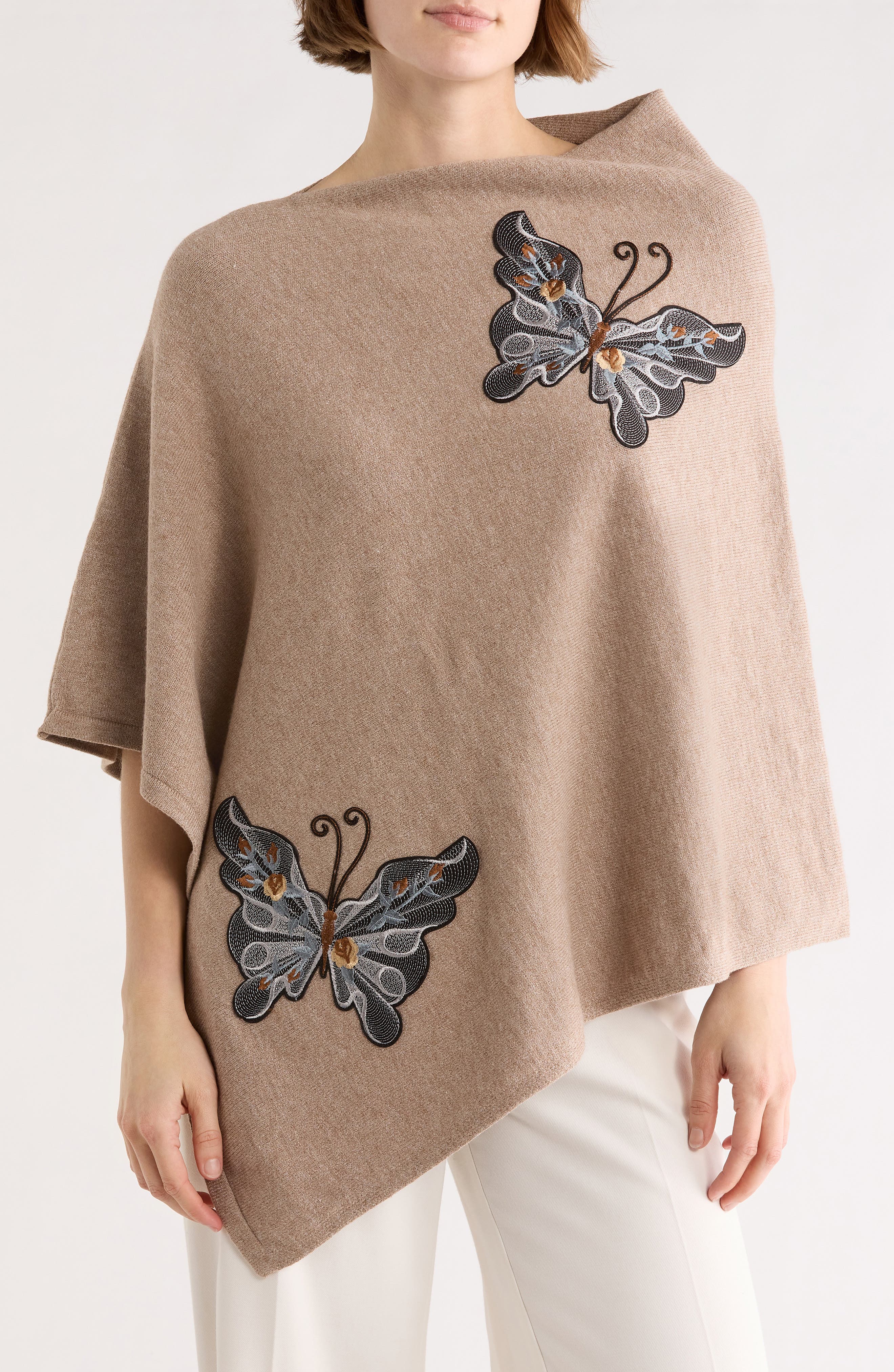 Butterfly Embroidered Poncho