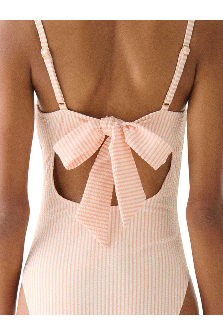 Tidal Stripe Bow Back One Piece Swimsuit, Alternate, color, Light Cantaloupe