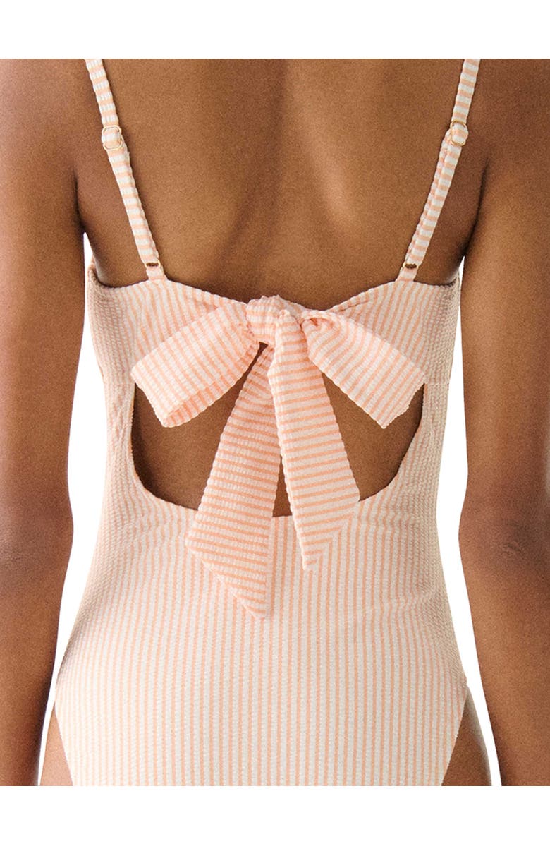 Kate Spade New York Tidal Stripe Bow Back One Piece Swimsuit, Alternate, color, Light Cantaloupe