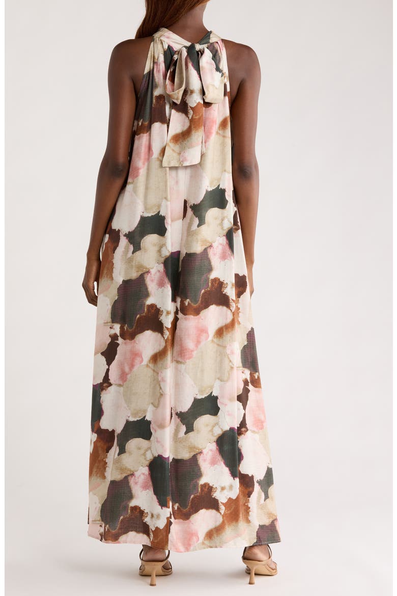 Print Sleeveless Maxi Dress, Alternate, color, BROWN MULTI