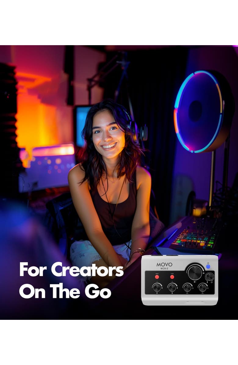 MOVO MDX-2 2 Channel XLR Portable Audio Interface Compatible with PC, Mac, iPhone, iPad, and Android, Alternate, color, Black