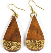 Matr Boomie Earth and Fire Teardrop Earrings - Wood, Etched Brass